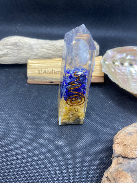 Orgonite Lapis/ Calcite Jaune et Cristal de Roche